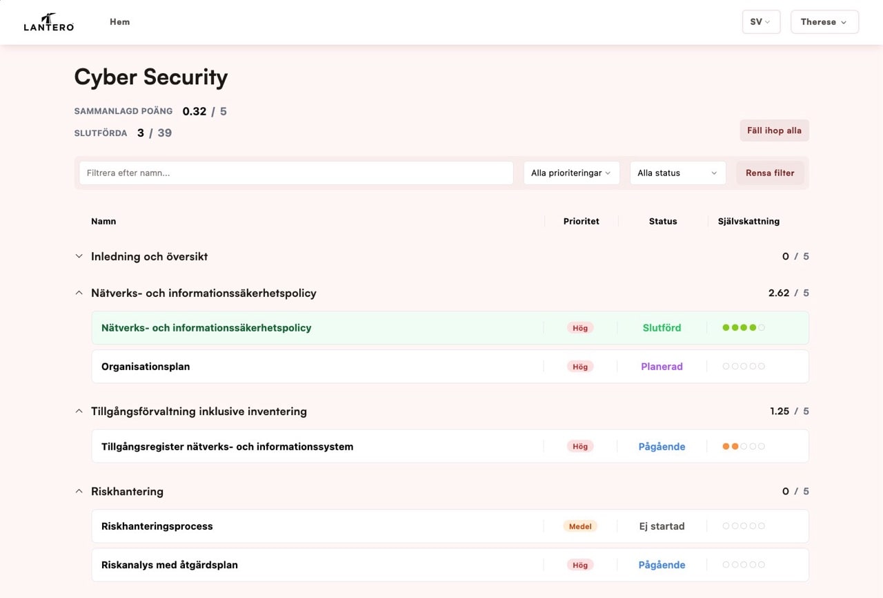 Skärmdump av tjänsten CyberSecurity